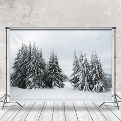 Lofaris Pine Trees Covered With Snow Photography Backdrop