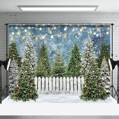 Lofaris Pine Trees White Fence Light Snowy Winter Backdrop