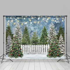 Lofaris Pine Trees White Fence Light Snowy Winter Backdrop