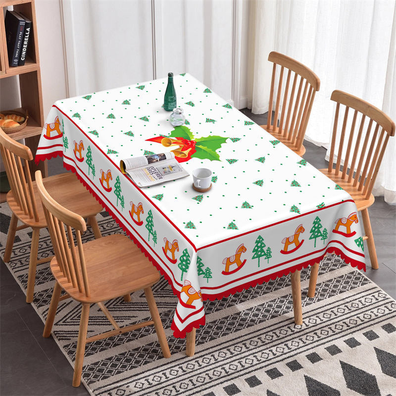 Lofaris Pine Trees Wood Horse Christmas Party Tablecloth