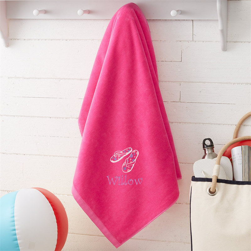 Lofaris Pink All About Me Fun Embroidered Beach Towel