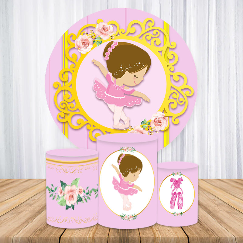 Lofaris Pink And Gold Floral Ballerina Round Party Backdrop Kit