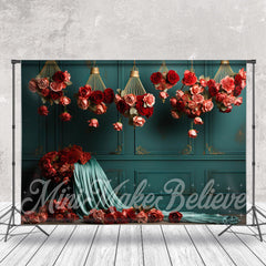 Lofaris Pink And Red Rose Turquoise Wall Photo Backdrop