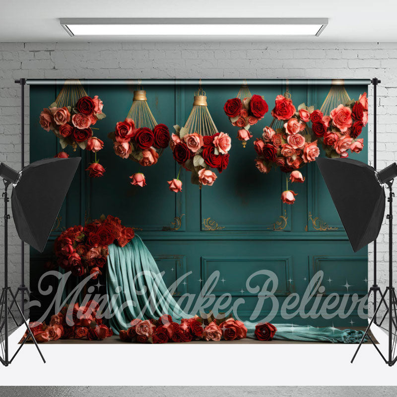 Lofaris Pink And Red Rose Turquoise Wall Photo Backdrop