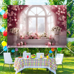 Lofaris Pink And White Floral Window Warm Sunshine Backdrop