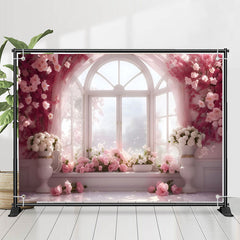 Lofaris Pink And White Floral Window Warm Sunshine Backdrop