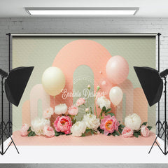 Lofaris Pink Arch Balloons Floral Cake Smash Photo Backdrop