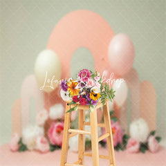 Lofaris Pink Arch Balloons Floral Cake Smash Photo Backdrop