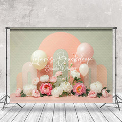 Lofaris Pink Arch Balloons Floral Cake Smash Photo Backdrop