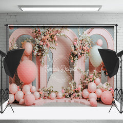 Lofaris Pink Arch Balloons Floral Spring Cake Smash Backdrop