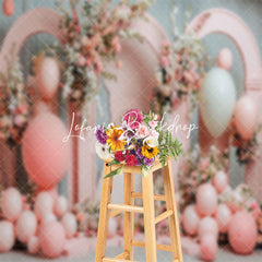 Lofaris Pink Arch Balloons Floral Spring Cake Smash Backdrop