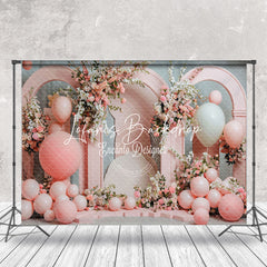 Lofaris Pink Arch Balloons Floral Spring Cake Smash Backdrop