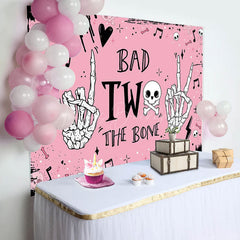 Lofaris Pink Bad Two The Bone Halloween Birthday Backdrop