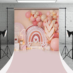 Lofaris Pink Balloon 1St Birthday Sweep Cake Smash Backdrop