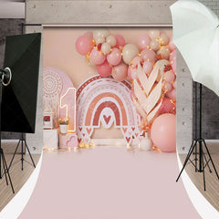 Lofaris Pink Balloon 1St Birthday Sweep Cake Smash Backdrop