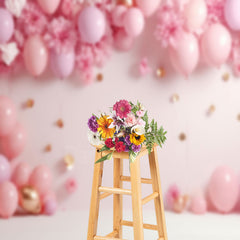 Lofaris Pink Balloon Flower Birthday Cake Smash Backdrop