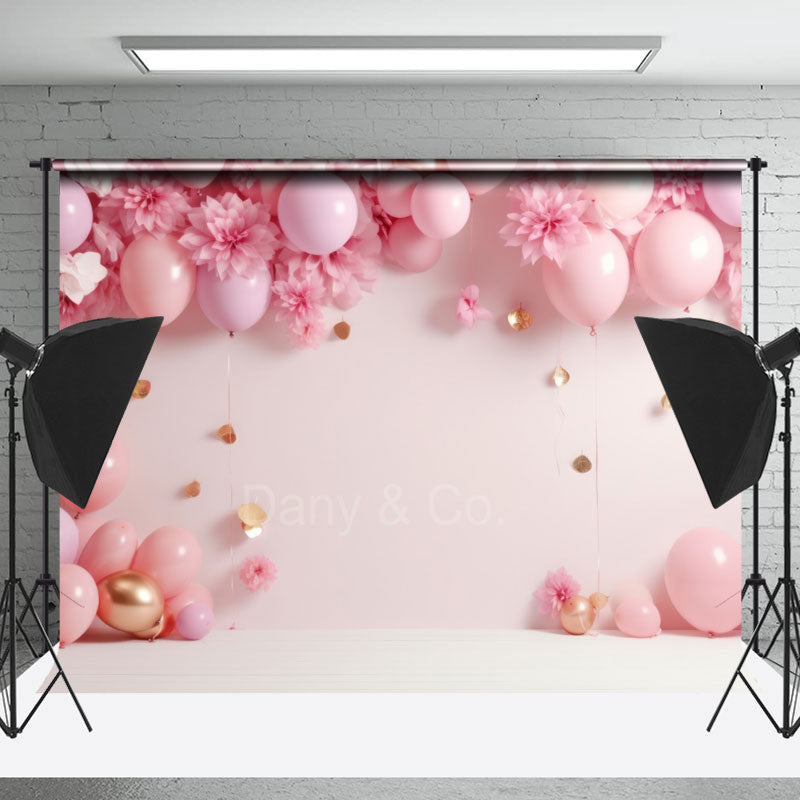 Lofaris Pink Balloon Flower Birthday Cake Smash Backdrop