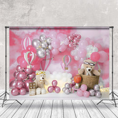 Lofaris Pink Balloon teddy bear birthday cake smash Backdrop