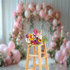 Lofaris Pink Balloons Arch White Curtain Cake Smash Backdrop