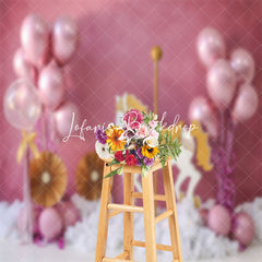 Lofaris Pink Balloons Carousel Birthday Cake Smash Backdrop