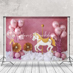 Lofaris Pink Balloons Carousel Birthday Cake Smash Backdrop