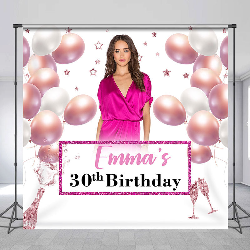 Lofaris Pink Balloons Custom Photo Birthday Backdrop for 30th