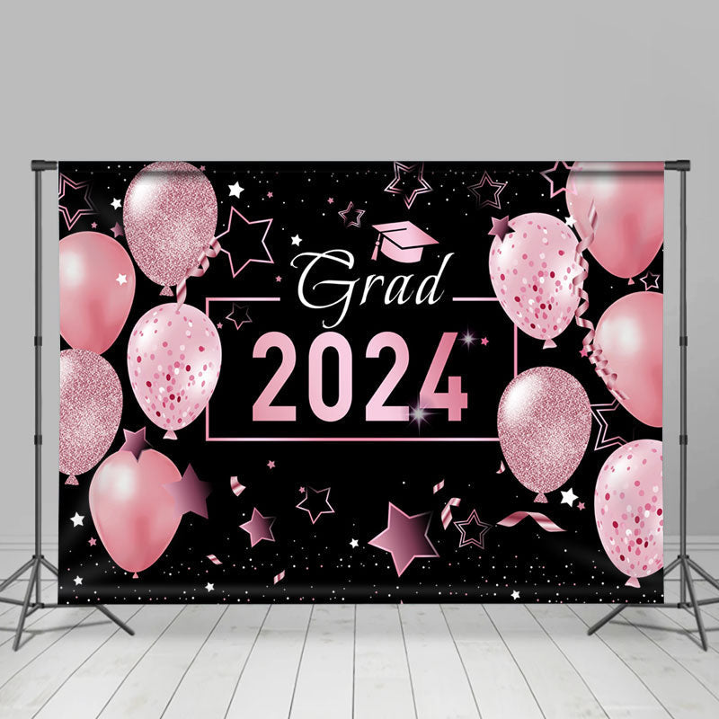 Lofaris Pink Balloons Star Black Girls Graduation Backdrop