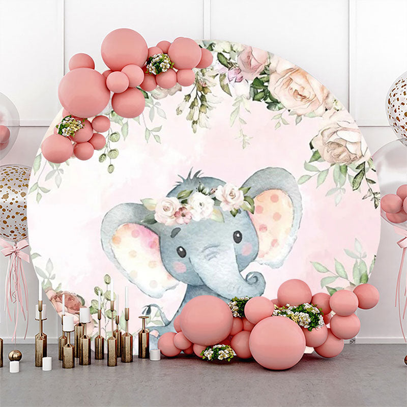 Lofaris Pink Beige Floral Animal Round Baby Shower Backdrop