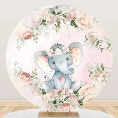 Lofaris Pink Beige Floral Animal Round Baby Shower Backdrop