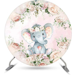 Lofaris Pink Beige Floral Animal Round Baby Shower Backdrop