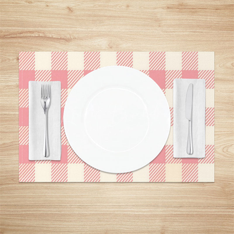 Lofaris Pink Beige Plaid Fabric Dining Set Of 4 Placemats