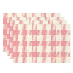 Lofaris Pink Beige Plaid Fabric Dining Set Of 4 Placemats