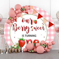 Lofaris Pink Berry Sweet Plaid Round 1st Birthday Backdrop