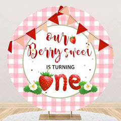 Lofaris Pink Berry Sweet Plaid Round 1st Birthday Backdrop