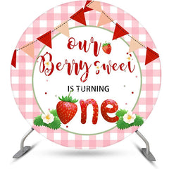 Lofaris Pink Berry Sweet Plaid Round 1st Birthday Backdrop