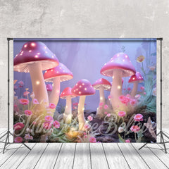 Lofaris Pink Big Cute Mushroom Misty Floral Path Backdrop