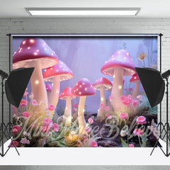 Lofaris Pink Big Cute Mushroom Misty Floral Path Backdrop