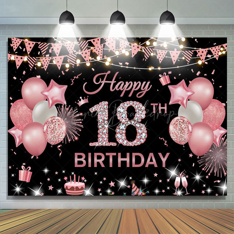 Lofaris Pink Black Glitter Balloon 18TH Birthday Backdrop