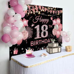 Lofaris Pink Black Glitter Balloon 18TH Birthday Backdrop