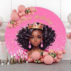 Lofaris Pink Black Princess Round Happy Birthday Backdrop