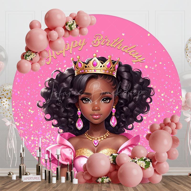 Lofaris Pink Black Princess Round Happy Birthday Backdrop