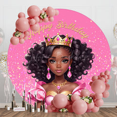 Lofaris Pink Black Princess Round Happy Birthday Backdrop