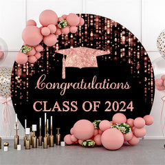 Lofaris Pink Black Sparkle Simple Circle Graduation Backdrop