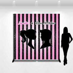 Lofaris Pink Black Stripes Twins Custom Baby Shower Backdrop