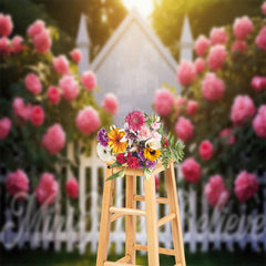 Lofaris Pink Blooming Flowers Garden Fence Wedding Backdrop