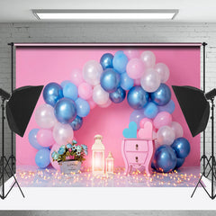 Lofaris Pink Blue Arch Balloons Birthday Cake Smash Backdrop