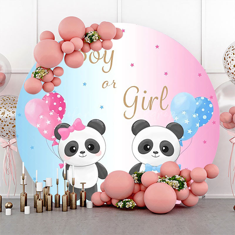 Lofaris Pink Blue Balloon Panda Round Gender Reveal Backdrop