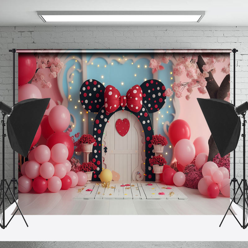 Lofaris Pink Blue Balloons Bow Tie Door Cake Smash Backdrop