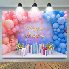 Lofaris Pink Blue Balloons Gifts Happy Birthday Backdrop