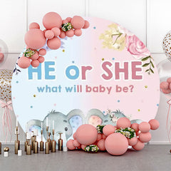 Lofaris Pink Blue Elephant Dot Round Baby Shower Backdrop